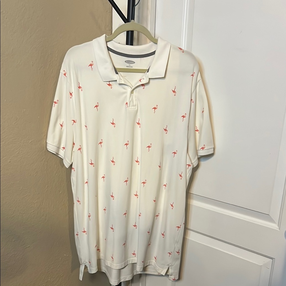Old Navy White and Pink Polo Shirt with Subtle Pattern